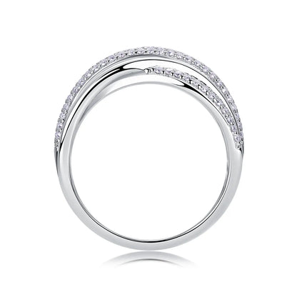 Italian Twist Design Micro Pavé-set 132 Moissanite Ring set in Platinum Plated 925 Silver (GRA) Capella Jewellery