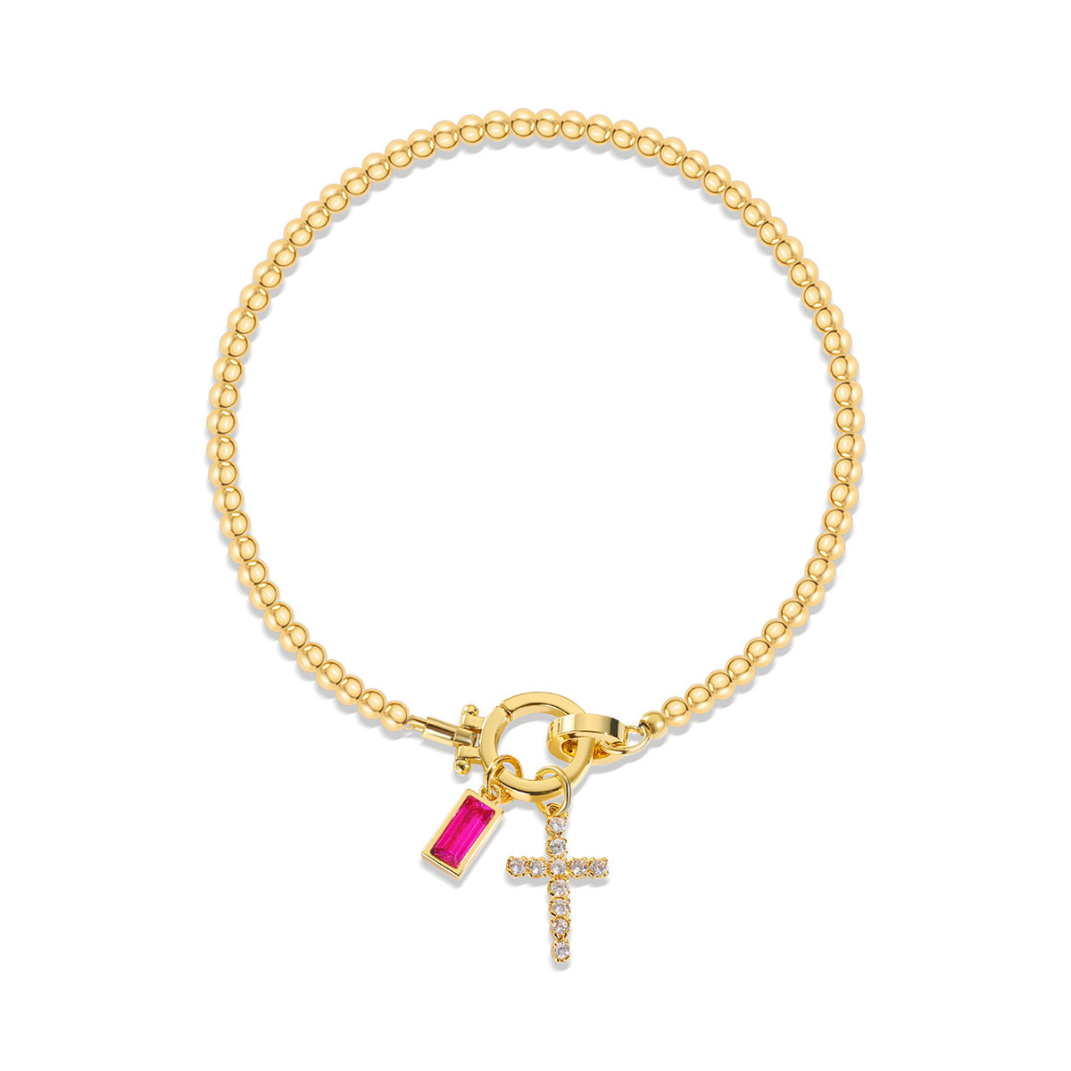 Holy Christian Cross Birth Stone Natural Zircon Gemstone Charm Bracelet set in 18K Gold Plating Capella Jewellery