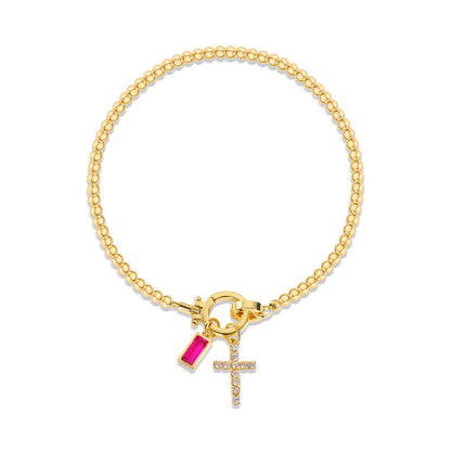 Holy Christian Cross Birth Stone Natural Zircon Gemstone Charm Bracelet set in 18K Gold Plating Capella Jewellery