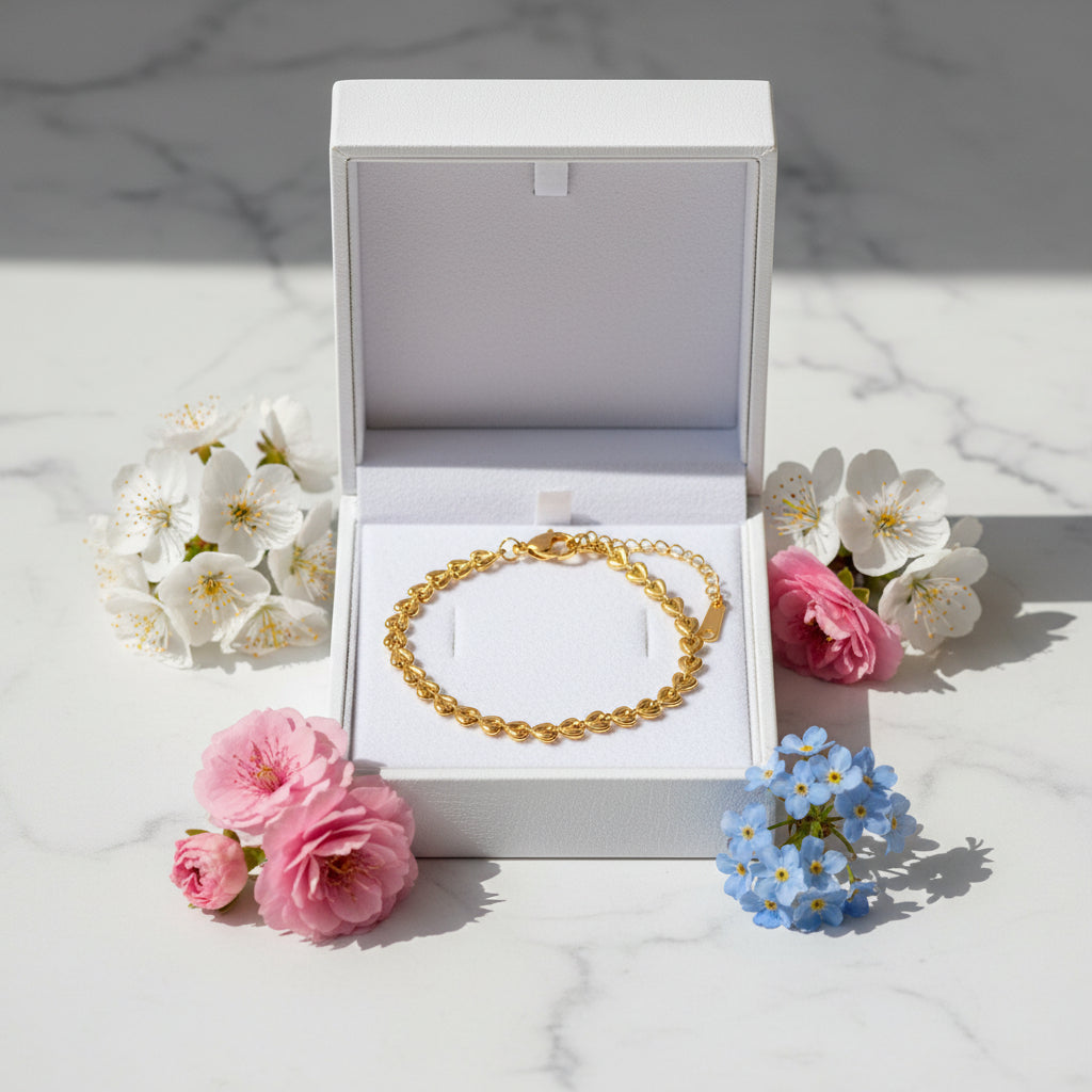 18K Gold Plated Stainless Steel Hollow Love Woven Necklace and Bracelet Set
