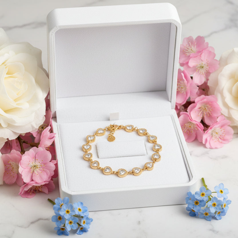 Elegant Charm Natural Zircon Gemstone Bracelet set in 18K White Gold Electroplating
