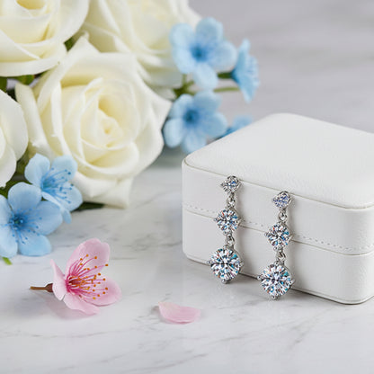 Three Tier Italian Inspired 3.2 Carat Moissanite Earrings set in Platinum plated 925 Silver (GRA) Capella Reya pic 3