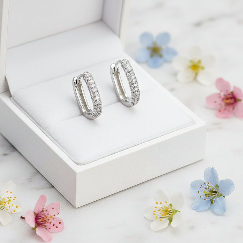 French Hoop Design Micro-Pavé Natural Zircon Gemstone Earrings set in 925 Sterling Silver