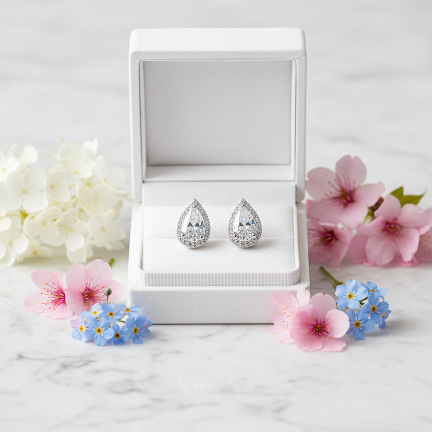 Italian Water Drop Design Halo 2 Carat Moissanite Diamond Earrings set in 925 Silver (GRA)