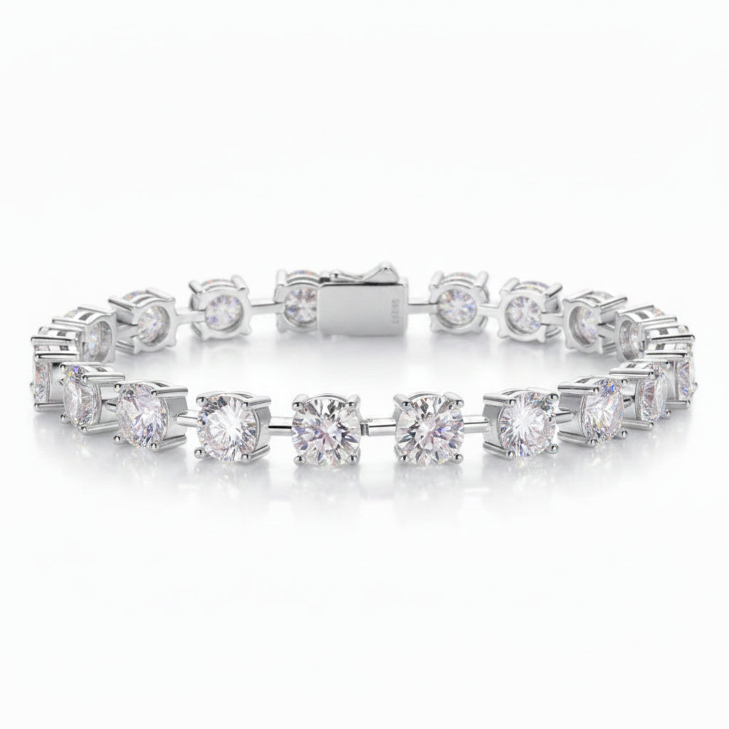 French Time Bracelet Row Of 1 Carat Moissanite set in 18K White Gold Plated 925 Silver (GRA) Capella Jewellery