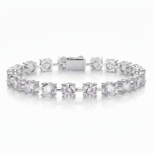 French Time Bracelet Row Of 1 Carat Moissanite Diamonds set in 18K White Gold Plated 925 Silver (GRA)