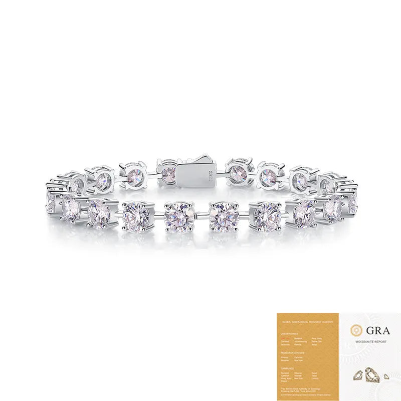 French Time Bracelet Row Of 1 Carat Moissanite set in 18K White Gold Plated 925 Silver (GRA) Capella Jewellery
