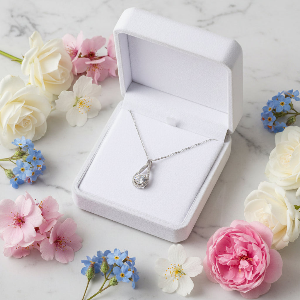 French Teardrop 2 Carat Moissanite Diamond Pendent set in 18K White Gold Plated 925 Silver (GRA)