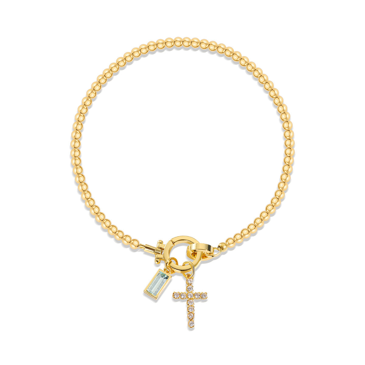 Holy Christian Cross Birth Stone Natural Zircon Gemstone Charm Bracelet set in 18K Gold Plating Capella Jewellery