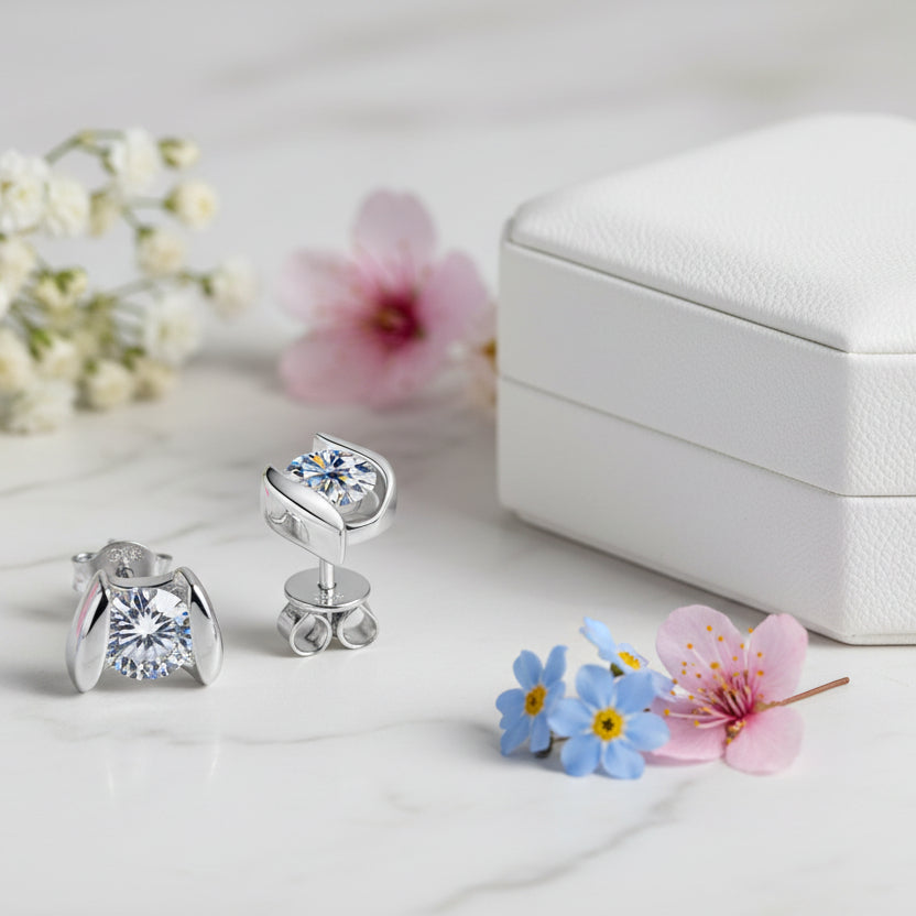 French Design Luxury 0.5 Carat Moissanite Diamond Earrings set in 18K Gold 925 Silver (GRA)
