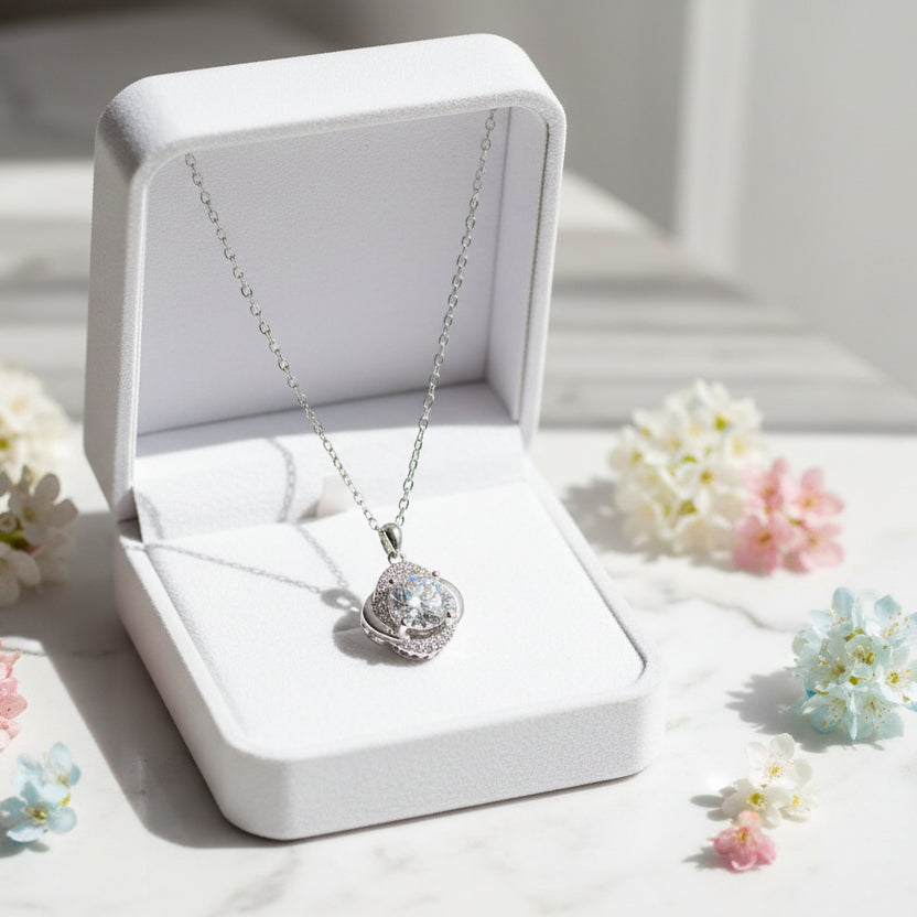 Galaxy 1 Carat Moissanite Diamond Necklace set in 18K White Gold 925 Sterling Silver (GRA)