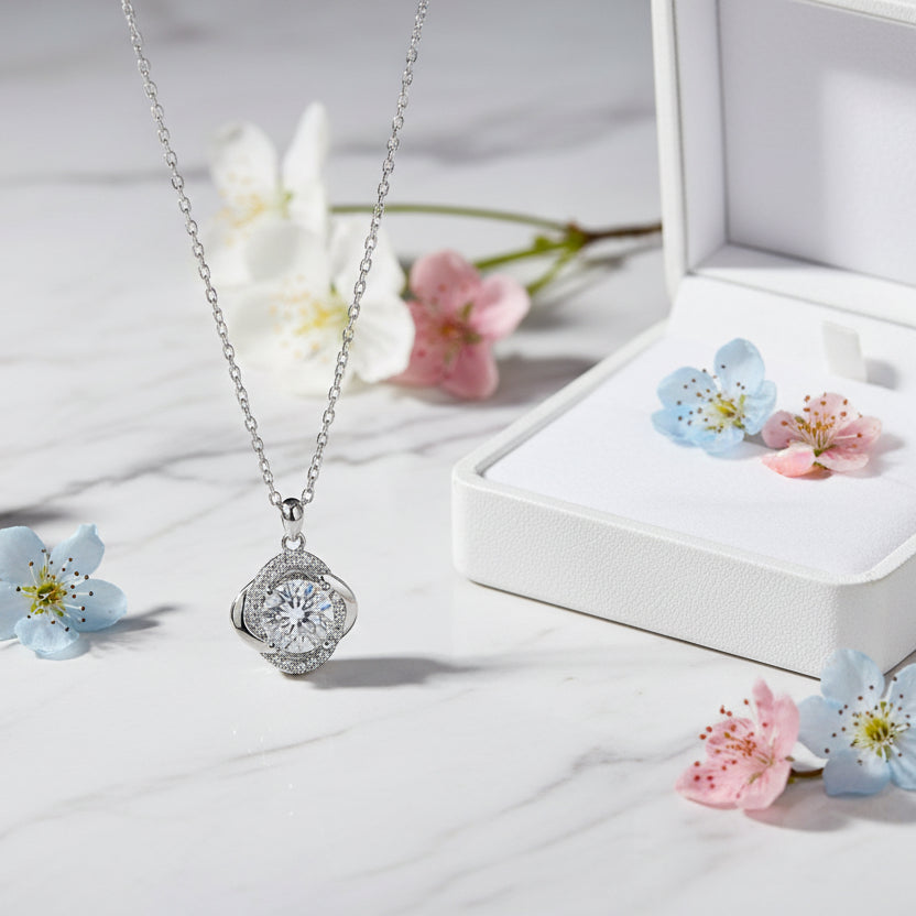Galaxy 1 Carat Moissanite Diamond Necklace set in 18K White Gold 925 Sterling Silver (GRA)