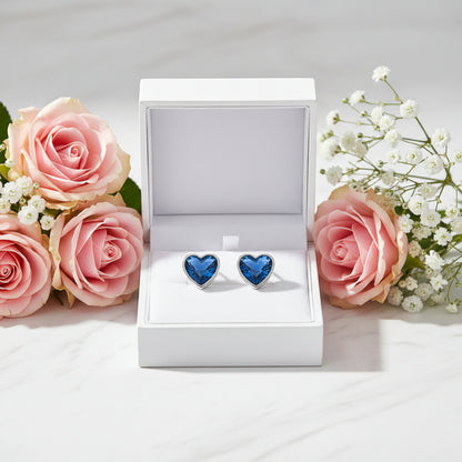 Dark Blue Heart Natural Zircon Crystal Necklace/Bracelet/Earrings set in 18K White Gold Plated 925 Silver Capella Jewellery