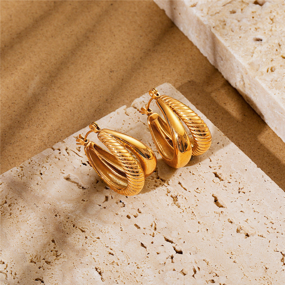 18K Gold Plated Geometric Double Layer Earrings