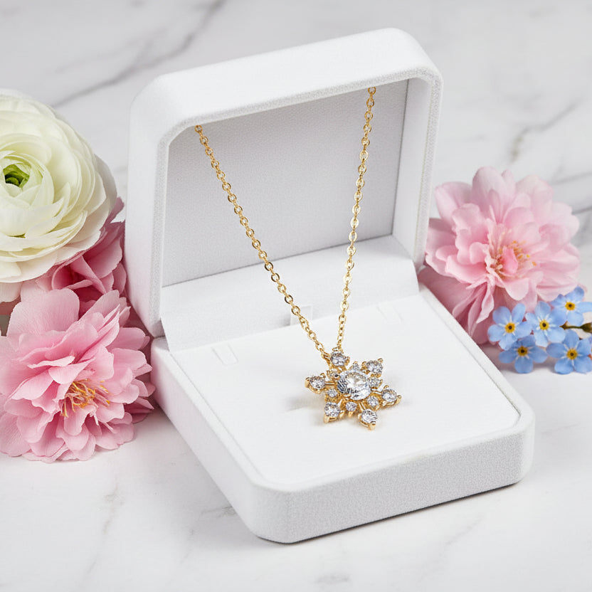 Winter Snowflake Pendent 1.8 Carat Moissanite Necklace set in 18K Gold Plated 925 Silver (GRA) Capella Jewellery