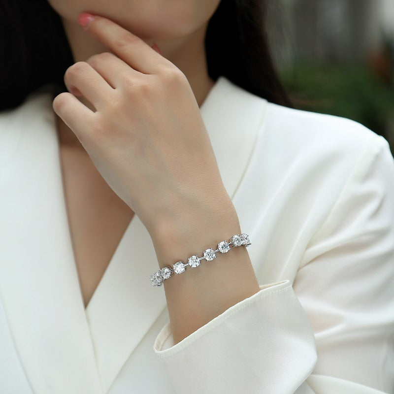 French Time Bracelet Row Of 1 Carat Moissanite set in 18K White Gold Plated 925 Silver (GRA) Capella Jewellery