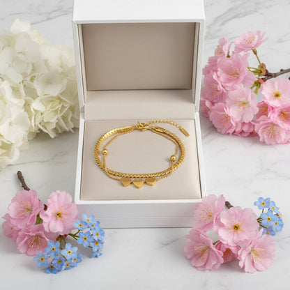 Italian Three Hearts Inspired Multi-layer Winding Hand Rope Love Bracelet set in 18K Gold Plating Capella Jewellery