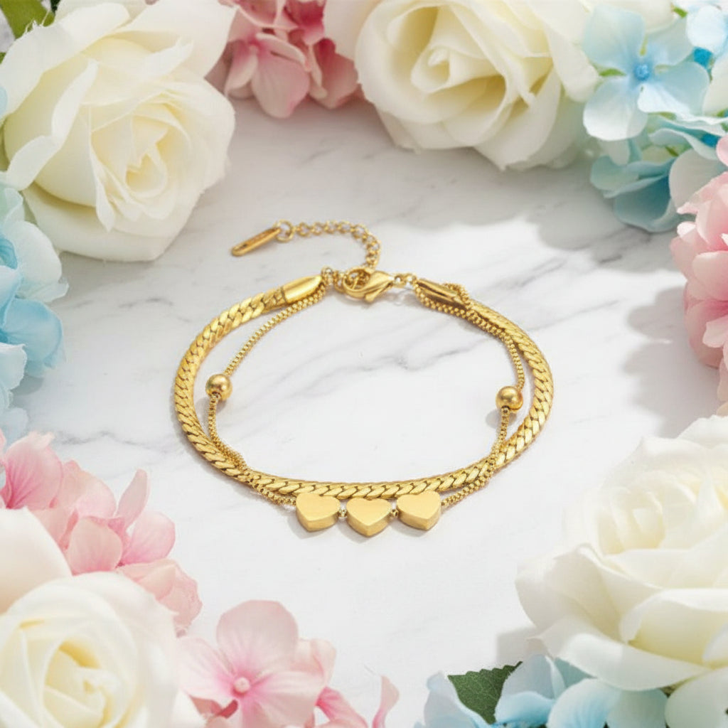 Multi-layer Winding Hand Rope Love Heart Bracelet 18K Gold Plated