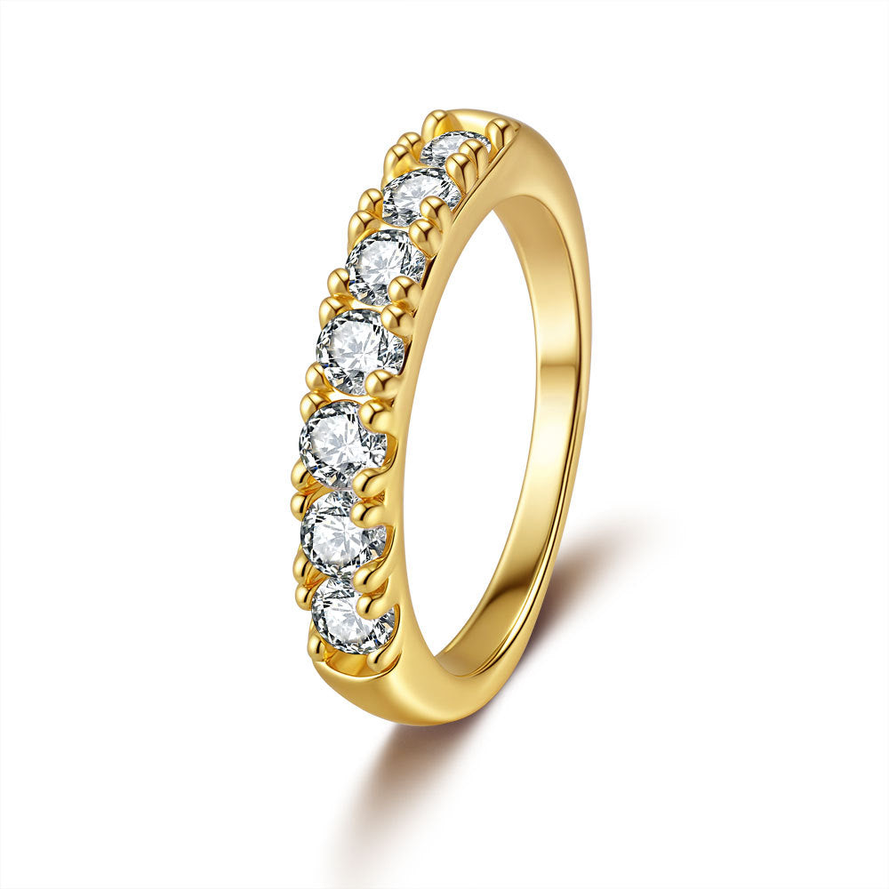 French Seven Stars Pavé 0.7 Carat Moissanite Diamond Ring set in 18K Gold Plated 925 Silver
