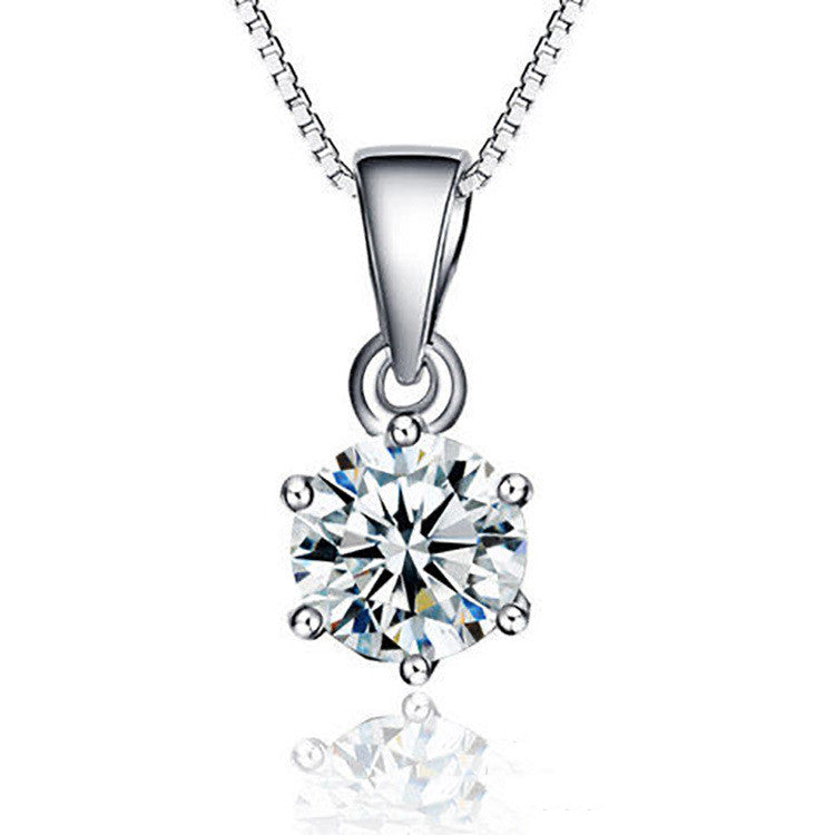 French Designed Six Claw Pendant 2 Carat Moissanite Diamond Necklace set in 925 Silver (GRA)