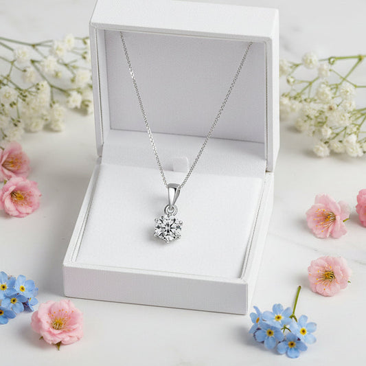 French Six-Claw Solitaire 2 Carat Moissanite Necklace set in Platinum Plated 925 Silver (GRA) Capella Reya pic 2