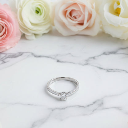 Italian Inspired Solitaire Ring 0.3 Carat Moissanite in Platinum Plated 925 Sterling Silver (GRA) Capella Jewellery