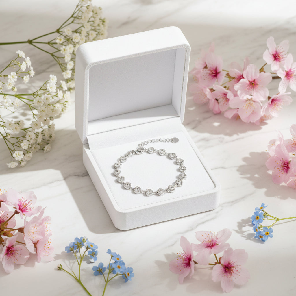 Elegant Charm Natural Zircon Gemstone Bracelet set in 18K White Gold Electroplating