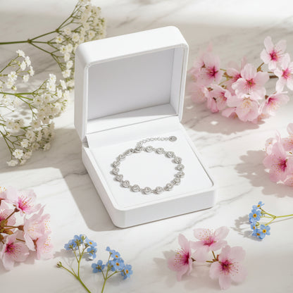 Elegant Italian Hearts Natural Zircon Gemstone Charm Bracelet set in 18K White Gold plating Capella Jewellery