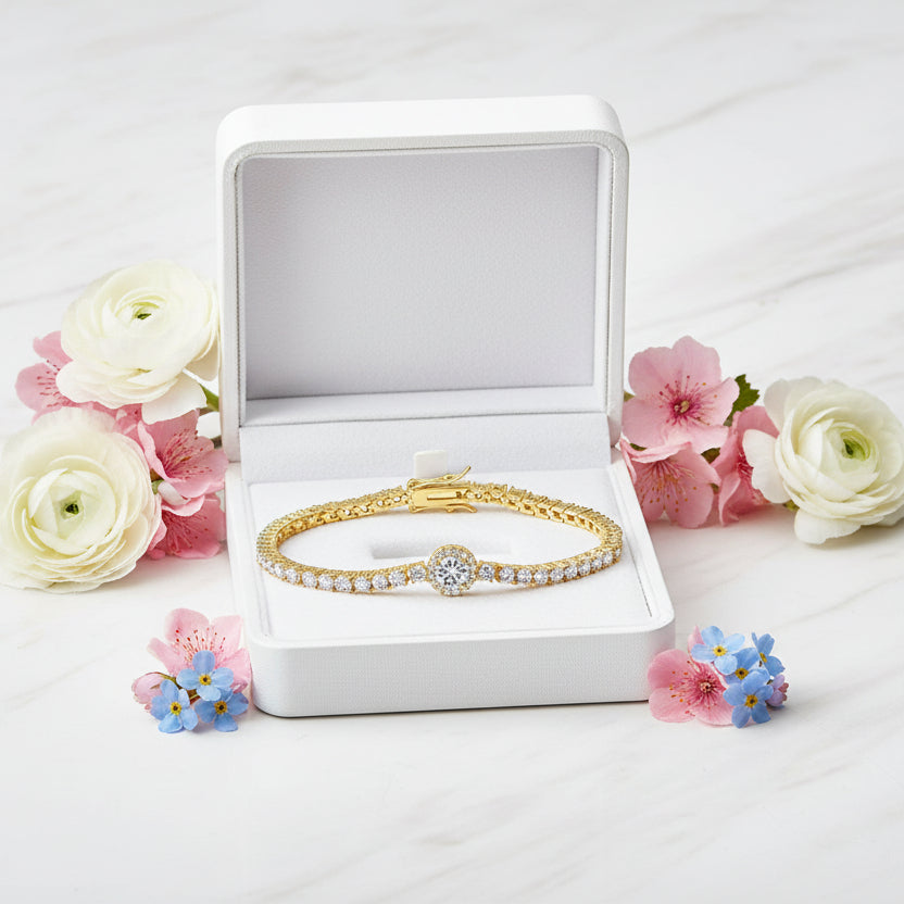 French Tennis Bracelet set in Full Pave (3mm) Natural Zircon Gemstones 18K White Gold Plating Capella Jewellery