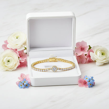 French Tennis Bracelet set in Full Pave (3mm) Natural Zircon Gemstones 18K White Gold Plating Capella Jewellery