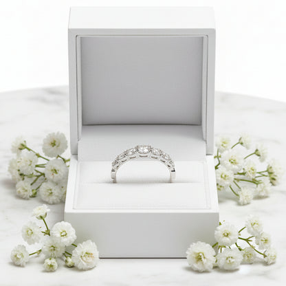 European Inspired Seven Stones 0.5 Carat Moissanite Ring set in Platinum Plated 925 Silver (GRA) Capella Jewellery