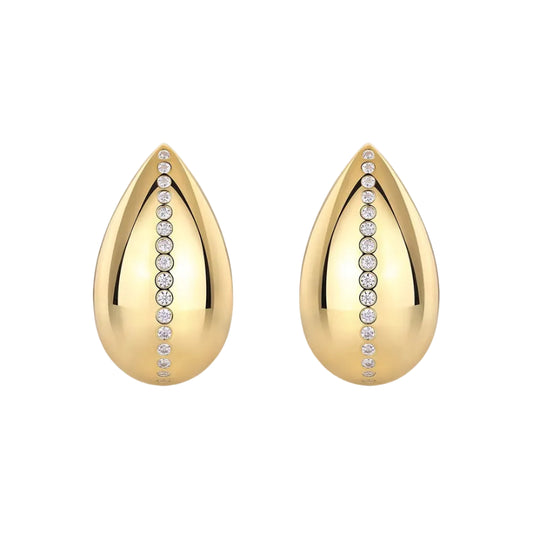 Golden Drop Italian Inspired Micro Inlaid Moissanite Diamond Earrings set in 18K Gold Plated 925 Silver (GRA)