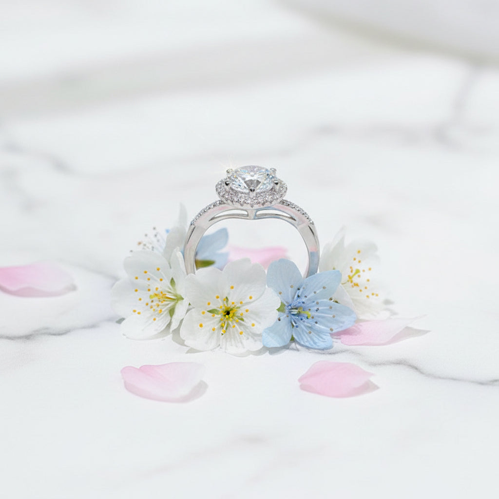 Italian Heart Design 1 Carat Moissanite Diamond Ring set in Platinum Plated 925 Silver (GRA)