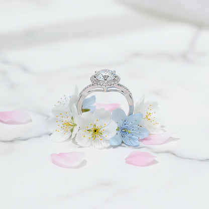 Italian Diamond Heart Design 1 Carat Moissanite Ring set in Platinum Plated 925 Silver (GRA) Capella Jewellery
