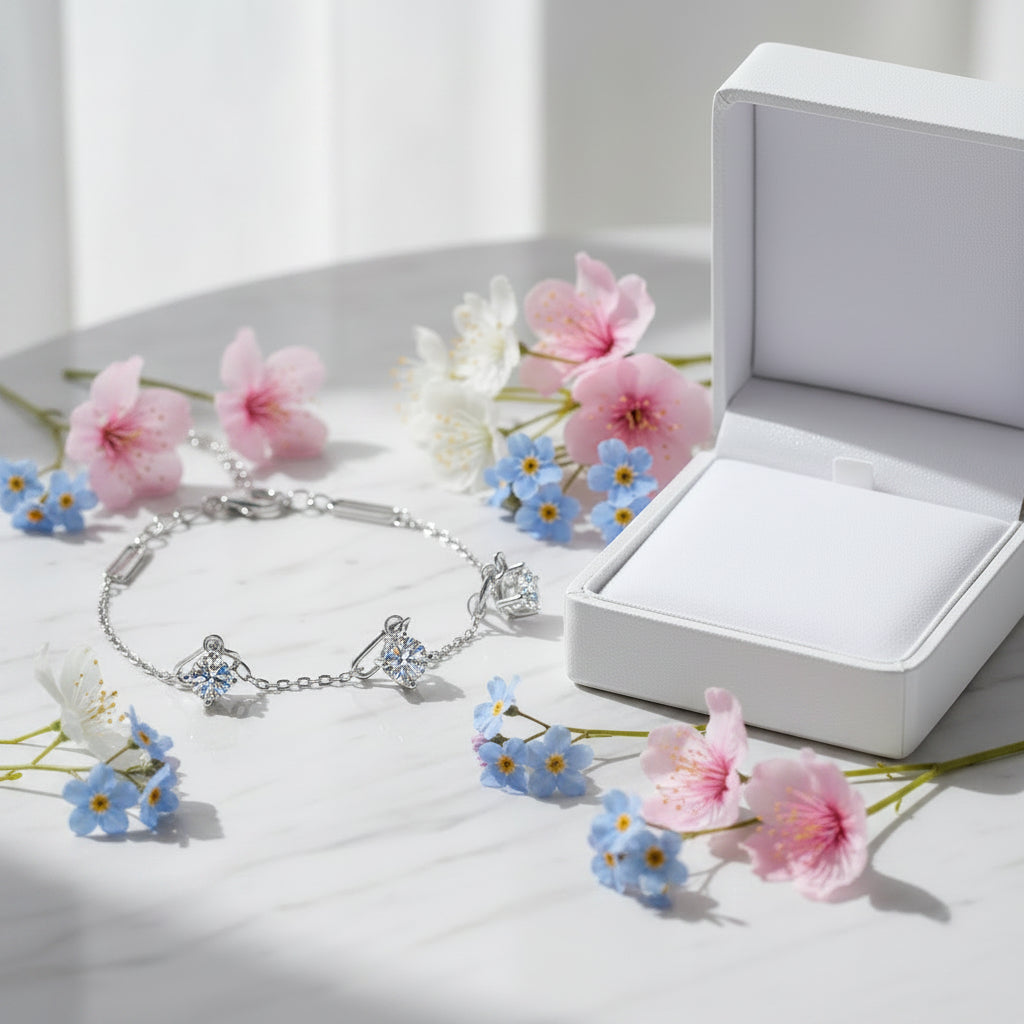 Korean Style Niche 1.5 Carat Moissanite Diamond Bracelet set in Platinum Gold 925 Silver (GRA)