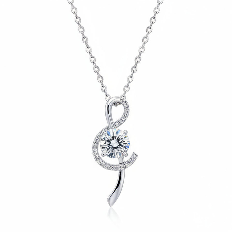 Musical Note 2 Carat Moissanite Diamond Pendent set in Platinum Plated 925 Silver (GRA)