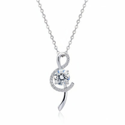 Musical Note Design 2 Carat Moissanite Necklace set in Platinum Plated 925 Silver (GRA) Capella Jewellery