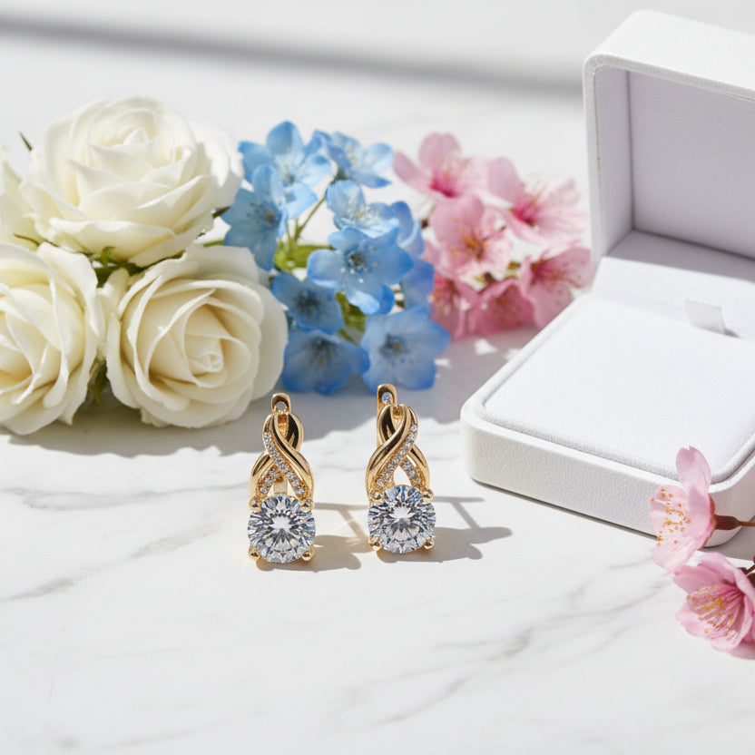 Twist Drop 4 Carat Moissanite Diamond Earrings set in Platinum Plated 925 Silver (GRA)