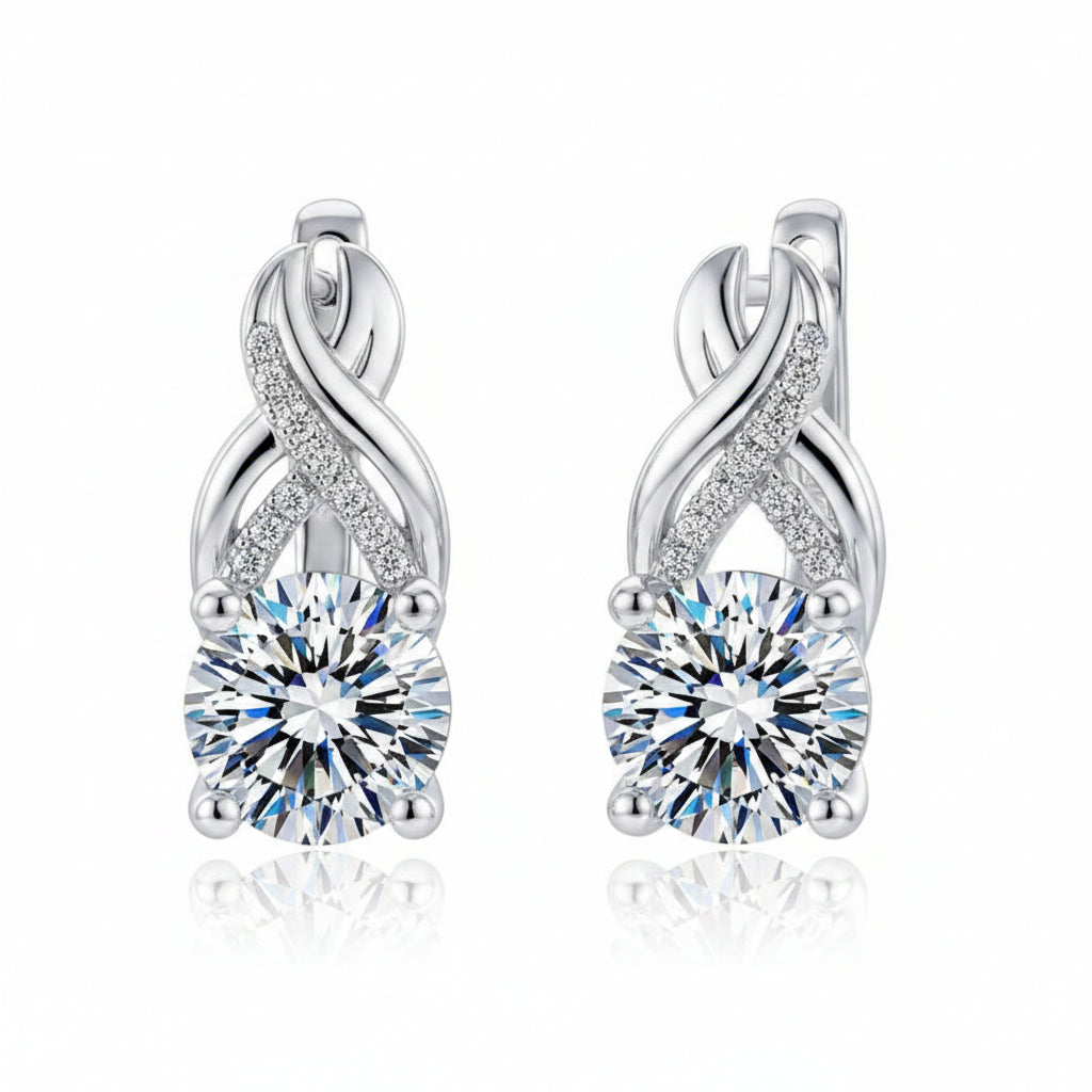 Twist Drop 4 Carat Moissanite Diamond Earrings set in Platinum Plated 925 Silver (GRA)