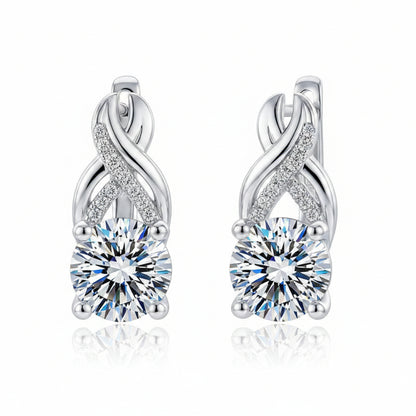 European Twist Drop 4 Carat Moissanite Earrings set in Platinum Plated 925 Silver (GRA) Capella Reya pic 1