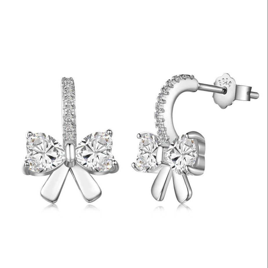 Bow Inspired Micro Inlaid Natural Zircon Gemstone Earrings set in Platinum Plated 925 Silver