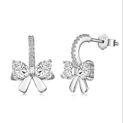 French Bow Inspired Pave Micro Inlaid Natural Zircon Gemstone Earrings set in Platinum Plated 925 Silver Capella Jewellery