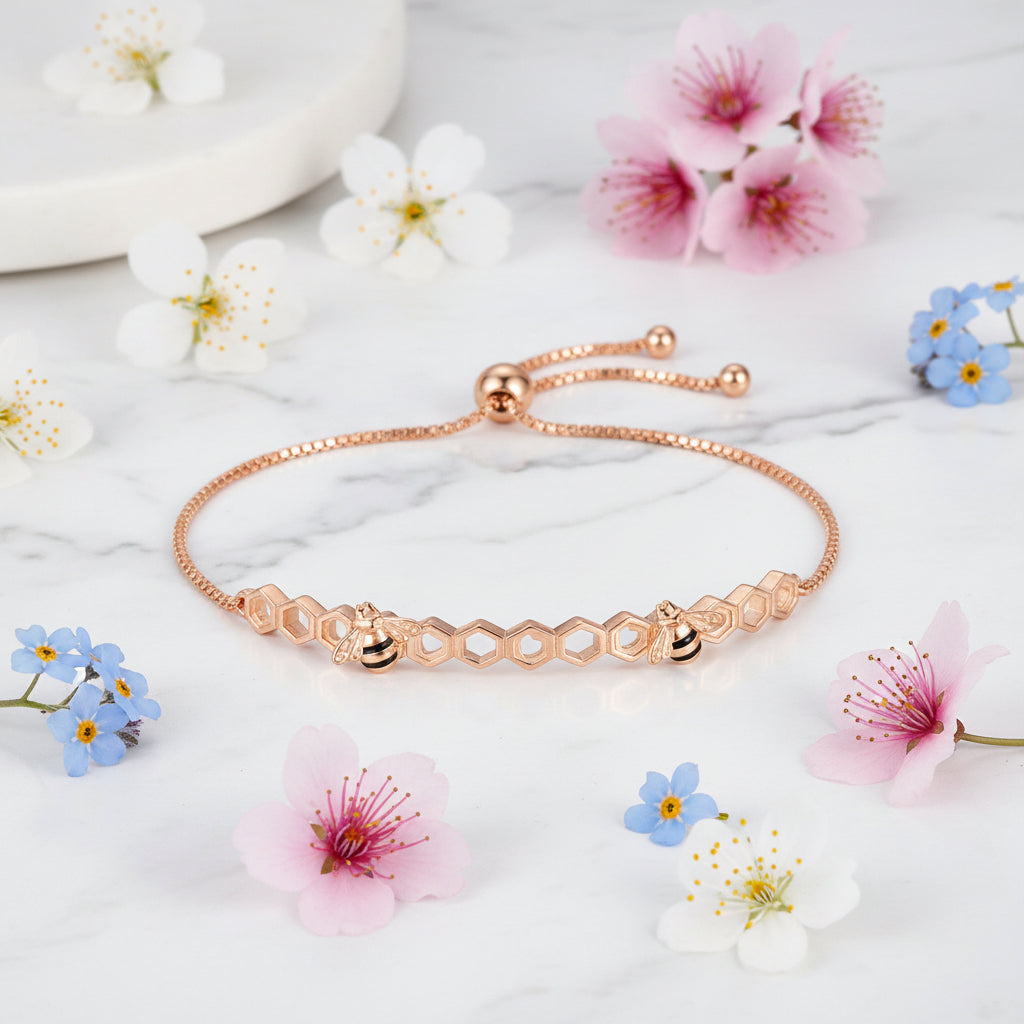 Summer Bee Retractable Bee Bracelet set in 18K Gold Plated 925 Sterling Silver