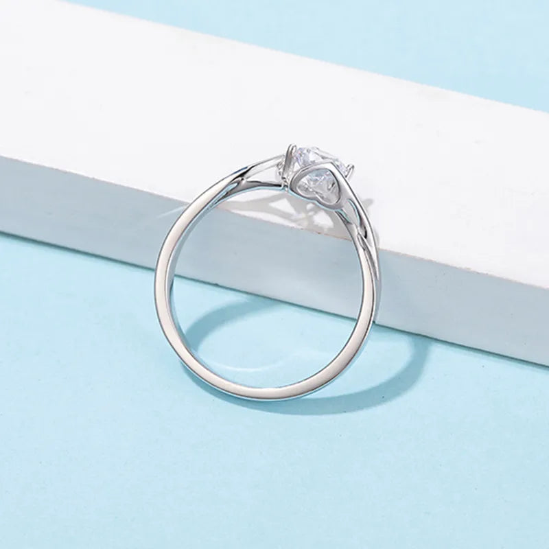 Italian Marquise Accent 0.5 Carat Moissanite Diamond Ring set in 18K White Gold plated 925 Silver (GRA)