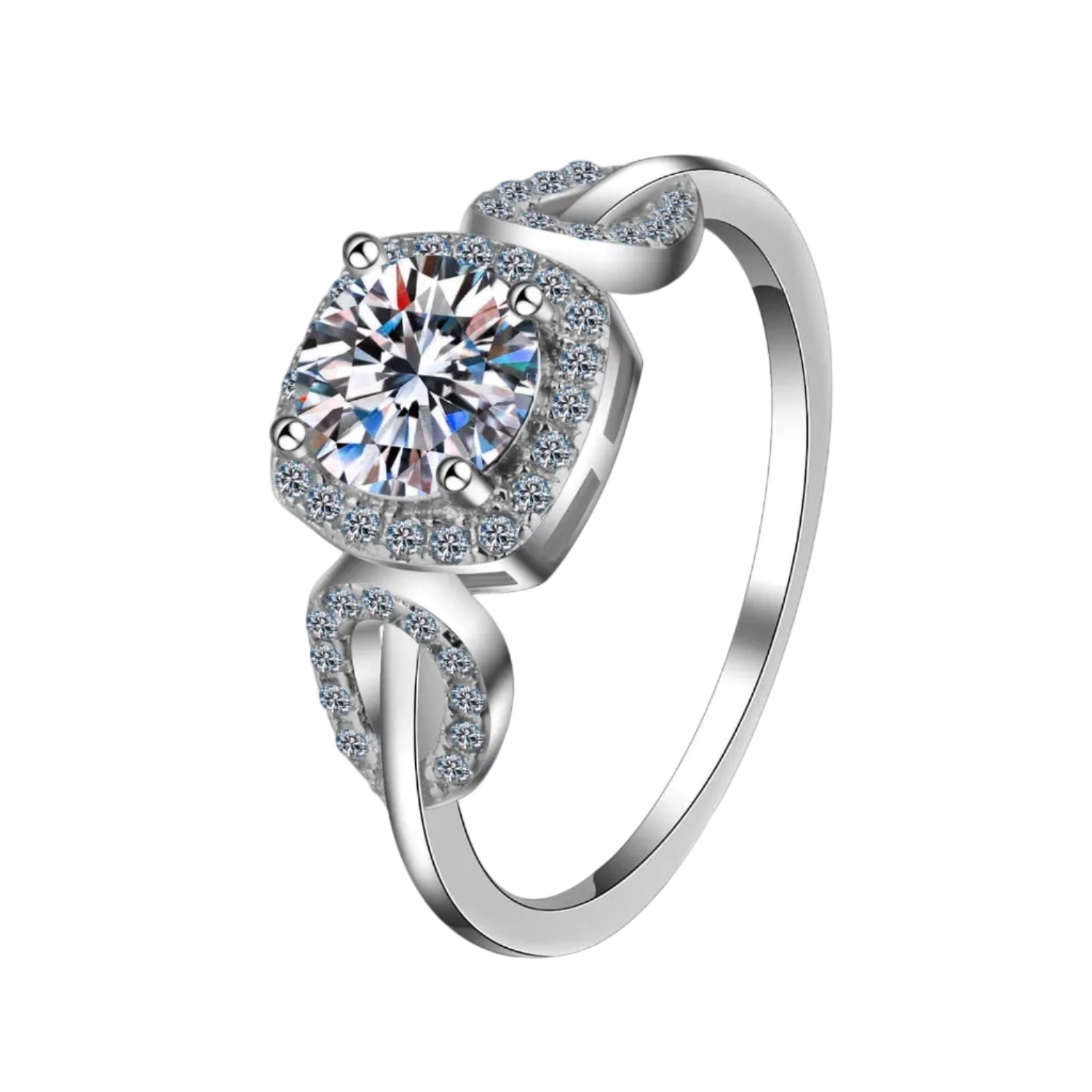 Korean Petal Design 1 Carat Moissanite Diamond Ring set in 18K White Gold Plated 925 Silver (GRA)