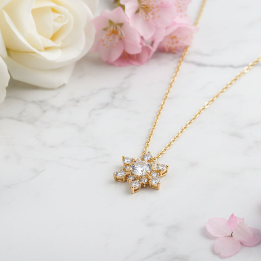 Winter Snowflake Pendent 1.8 Carat Moissanite Necklace set in 18K Gold Plated 925 Silver (GRA) Capella Jewellery