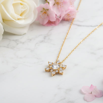 Winter Snowflake Pendent 1.8 Carat Moissanite Necklace set in 18K Gold Plated 925 Silver (GRA) Capella Jewellery