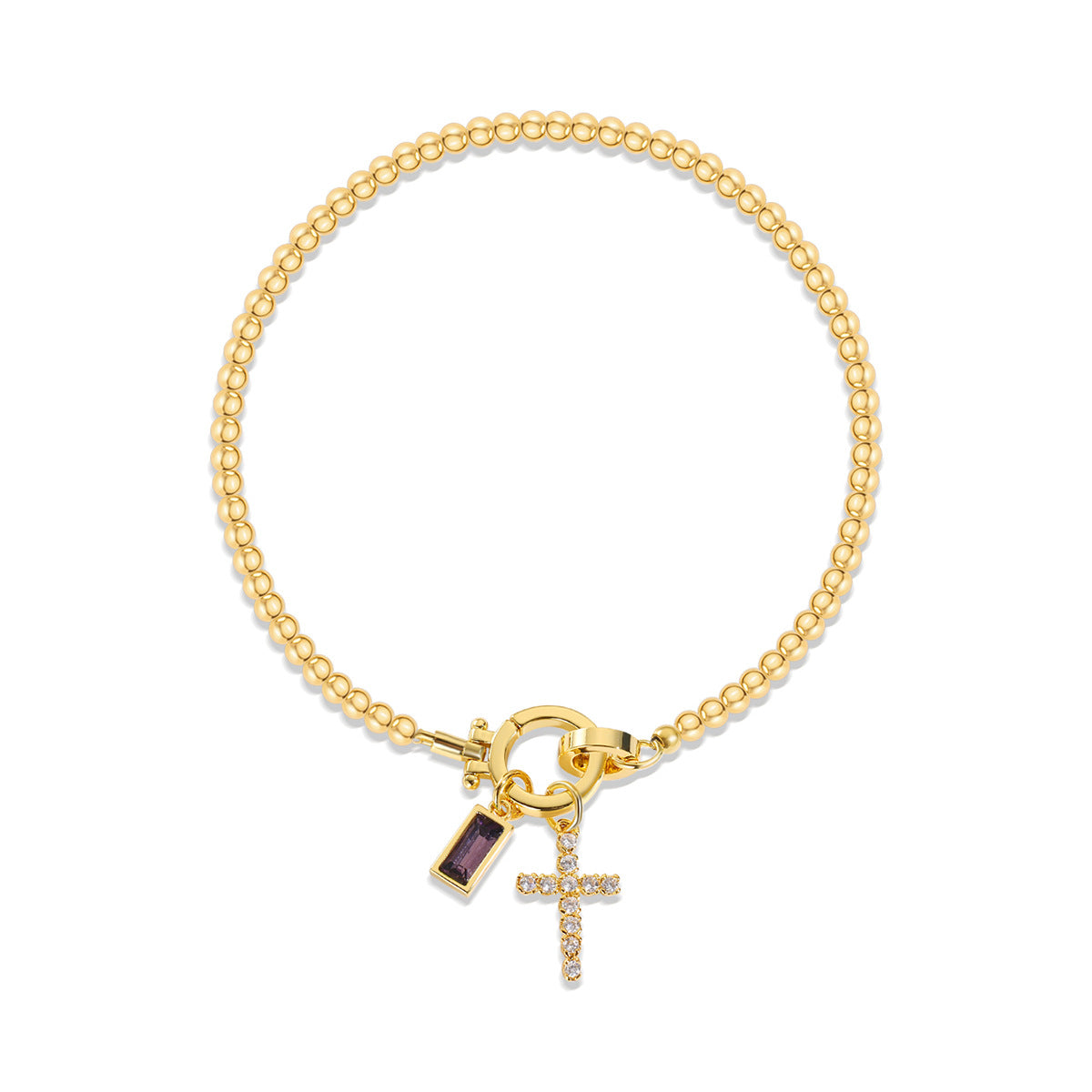 Holy Christian Cross Birth Stone Natural Zircon Gemstone Charm Bracelet set in 18K Gold Plating Capella Jewellery