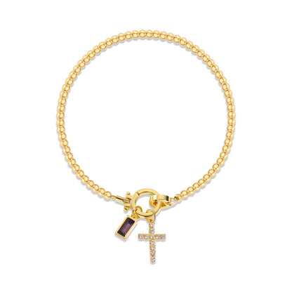 Holy Christian Cross Birth Stone Natural Zircon Gemstone Charm Bracelet set in 18K Gold Plating Capella Jewellery