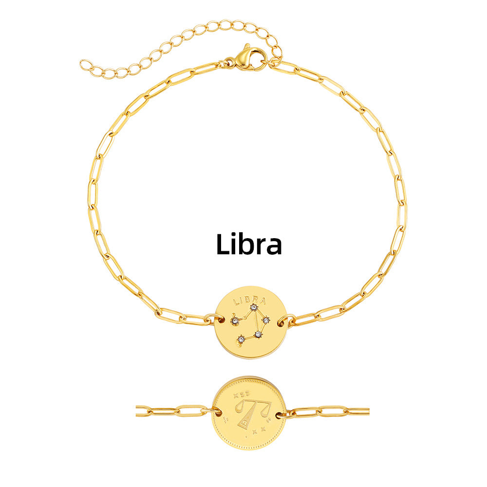 Twelve Constellation Stars Signs Micro Inlaid Natural Zircon Bracelet set in 18K Gold Plating